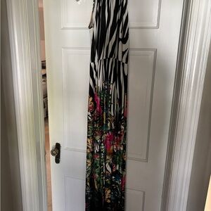 Zebra Print Maxi Dress with Floral Accents